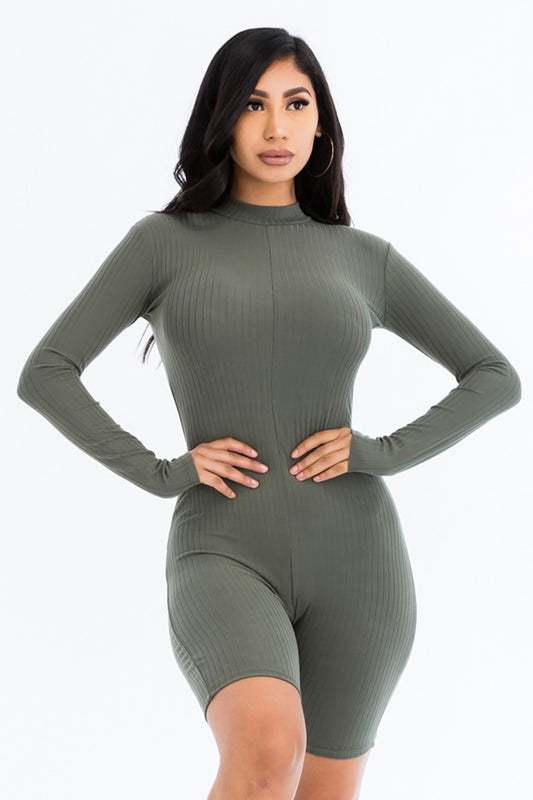 Olive Grove Ribbed Knit Romper