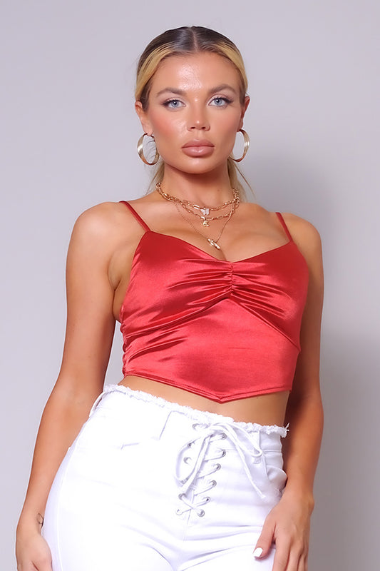 Allure Top Spaghetti Strap Ruched Front | Red