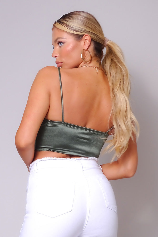 Allure Top Spaghetti Strap Ruched Front | Olive