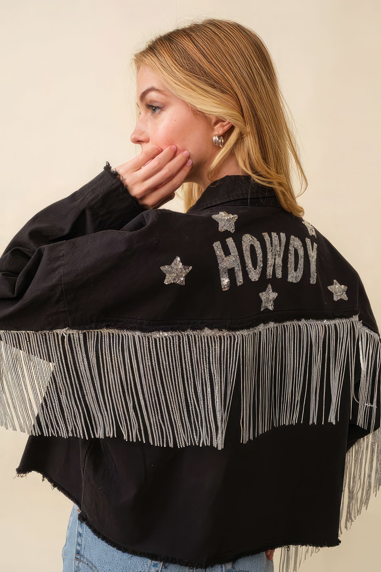 Black Howdy Rodeo Radiance Sequin Sleeves Fringe Jacket